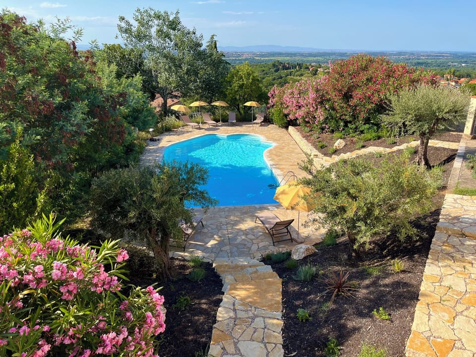 view from the villa to the pool