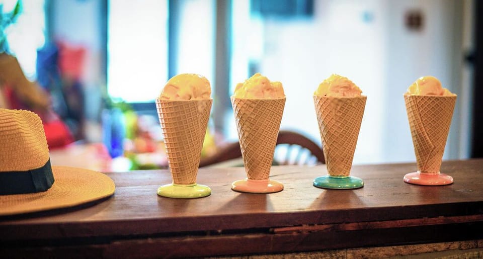 Fun details throughout including novelty ice cream cone holders and a wide selection of vintage glassware.   Everything from ice cream to wine glasses!