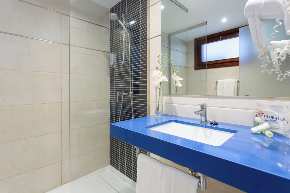 Shower, free toiletries, hair dryer, towels