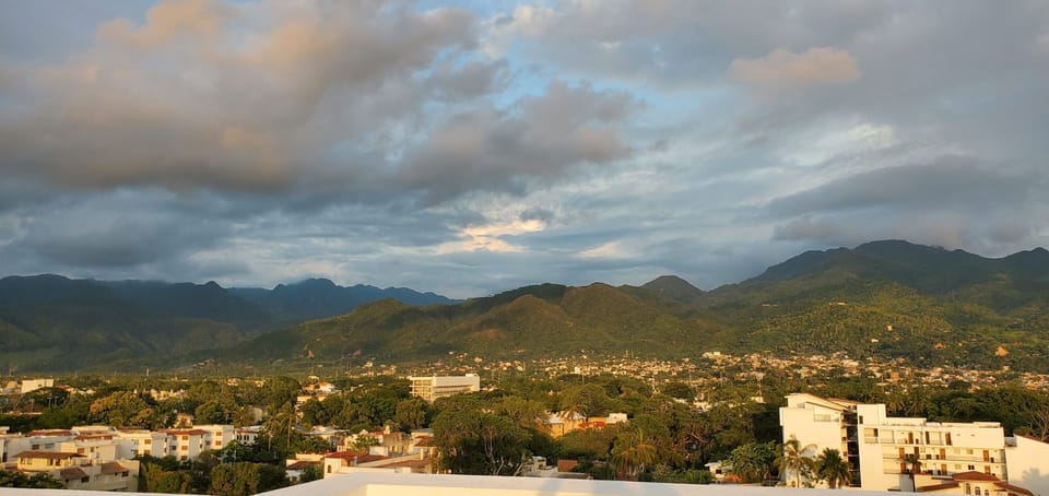 Rooftop view towards mountains