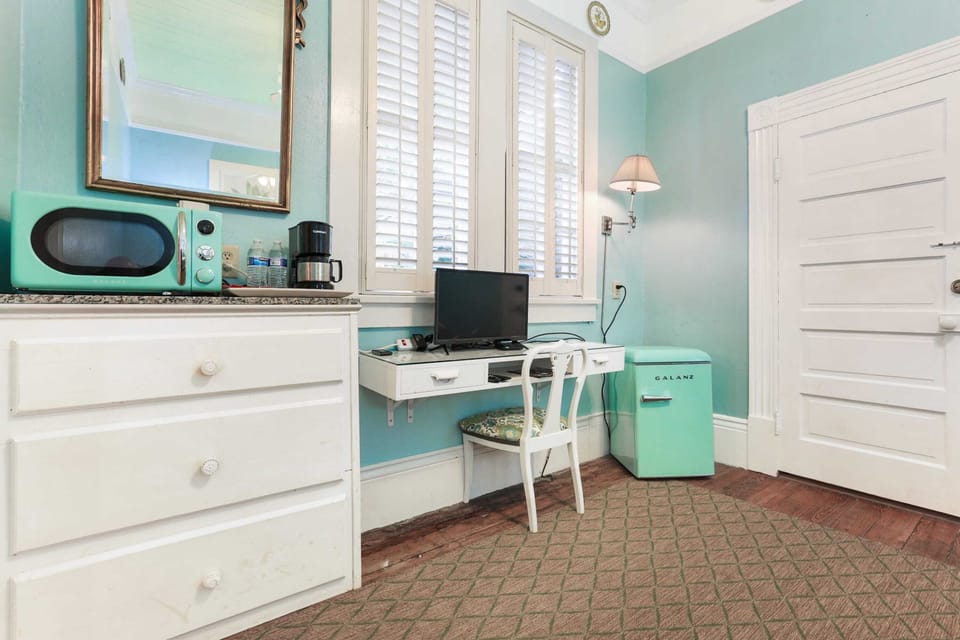 Desk Area with Mini Fridge, Microwave and Coffee Maker
