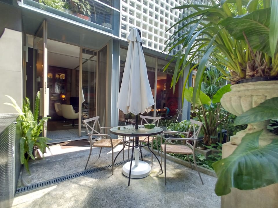 Garden, terrace and facade 
