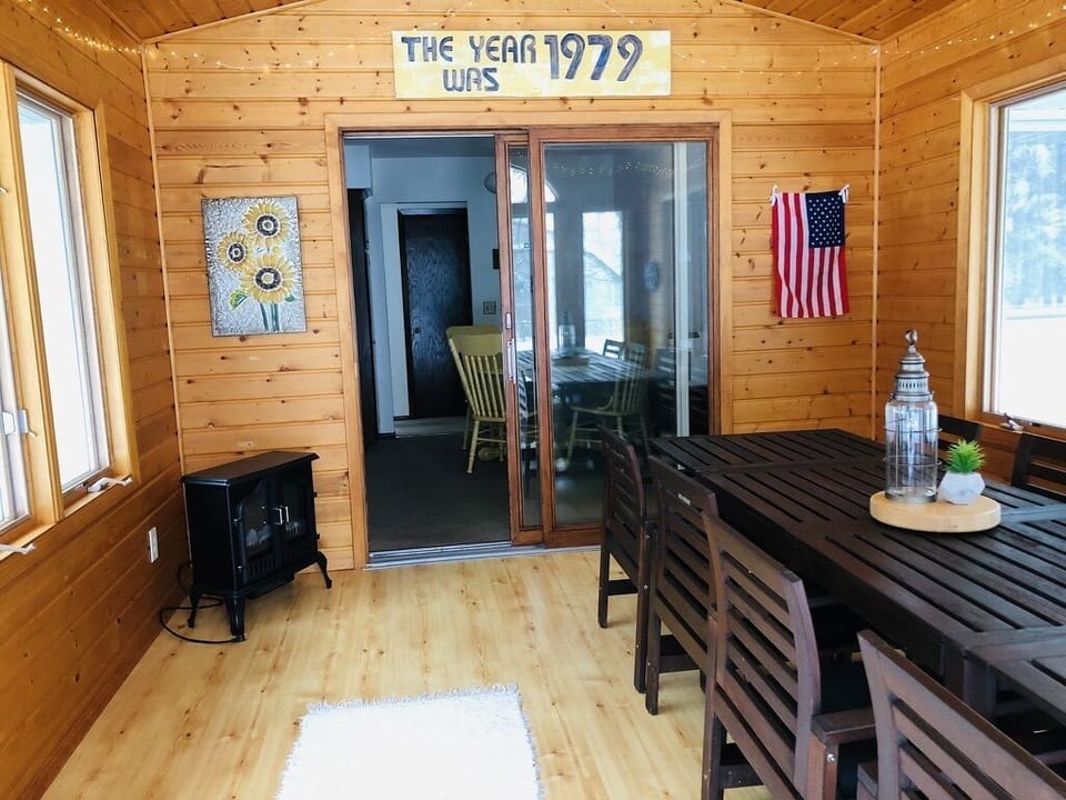 Looking back into the house from the sliding door in the sunroom.