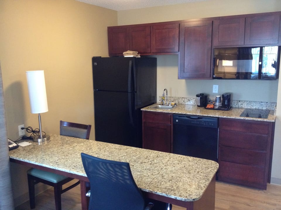 Fridge, microwave, coffee/tea maker