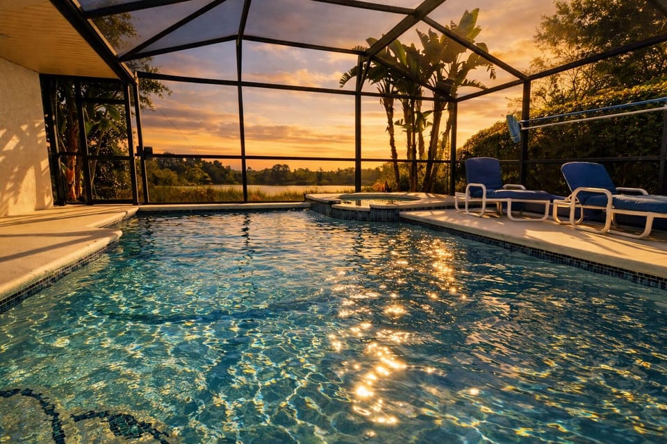 Pool views at sunset, great way to end a day of adventures 