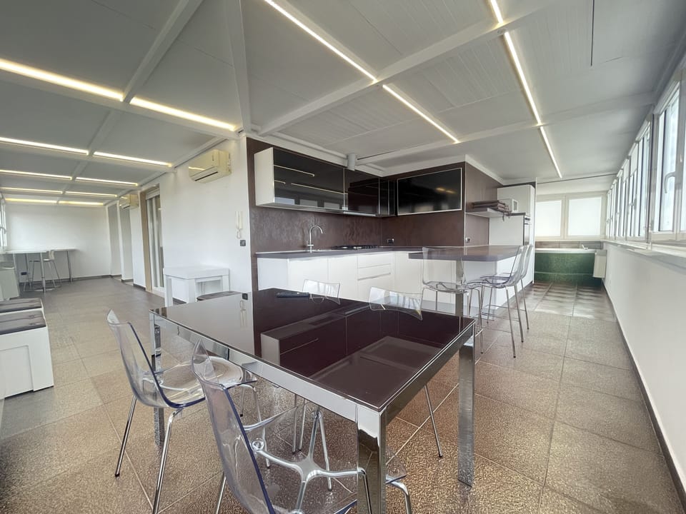 Panoramic Apartment | Private kitchen | Full-size fridge, microwave, oven, stovetop