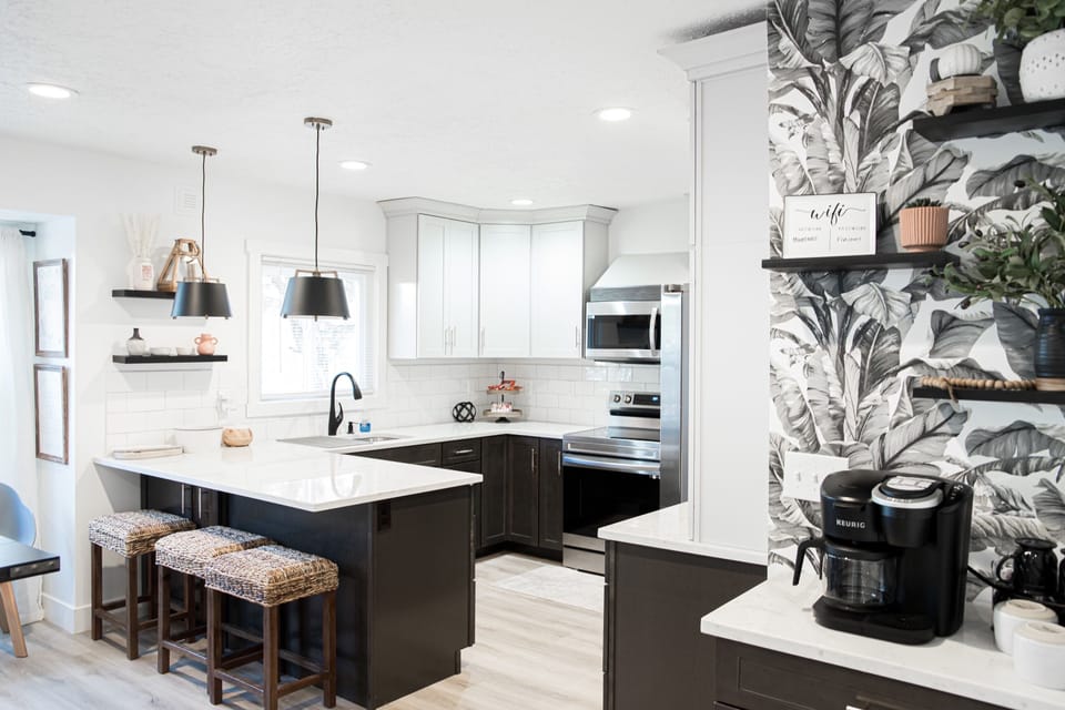 Choose your brew Keurig coffee bar, fully stocked coffee choices creamer, sugar.