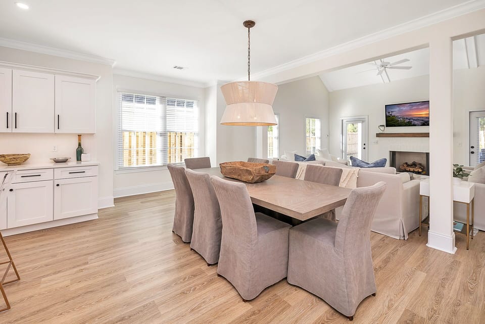 Dining table with seating for eight people.