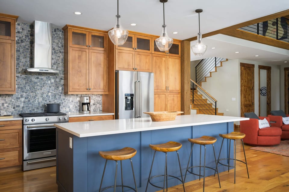 Large kitchen island offers tons of cooking space for your group
