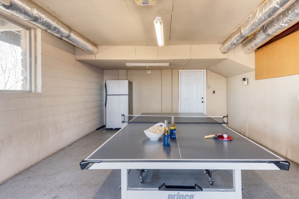 Ping pong table in the garage.