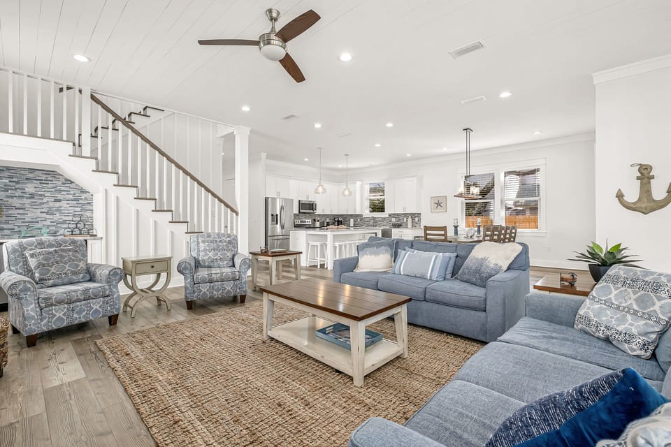 Main living room features a full-size sleep sofa.