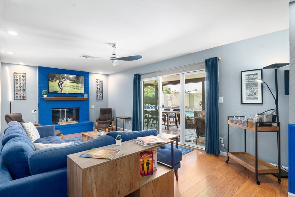 Comfortable family room with access to outside