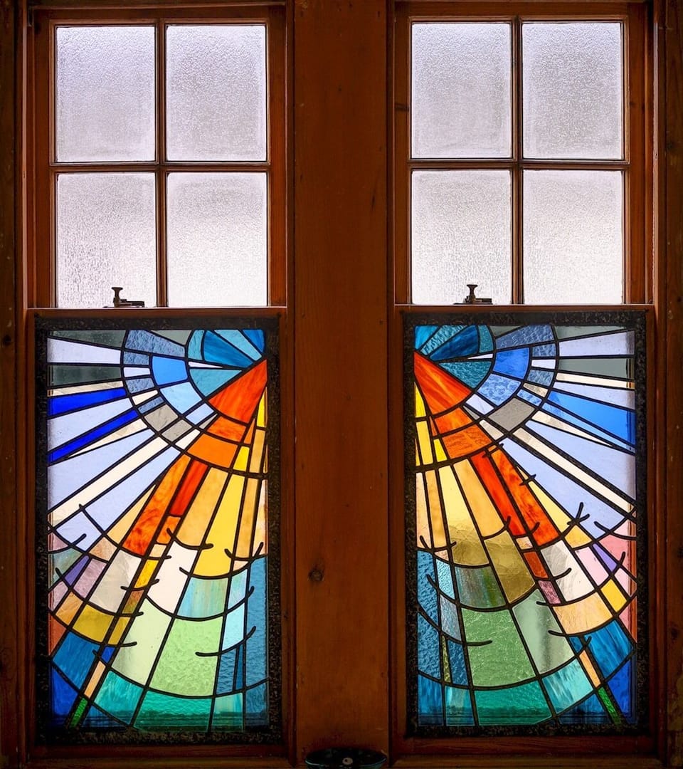 Beautiful stained glass window in the family bathroom