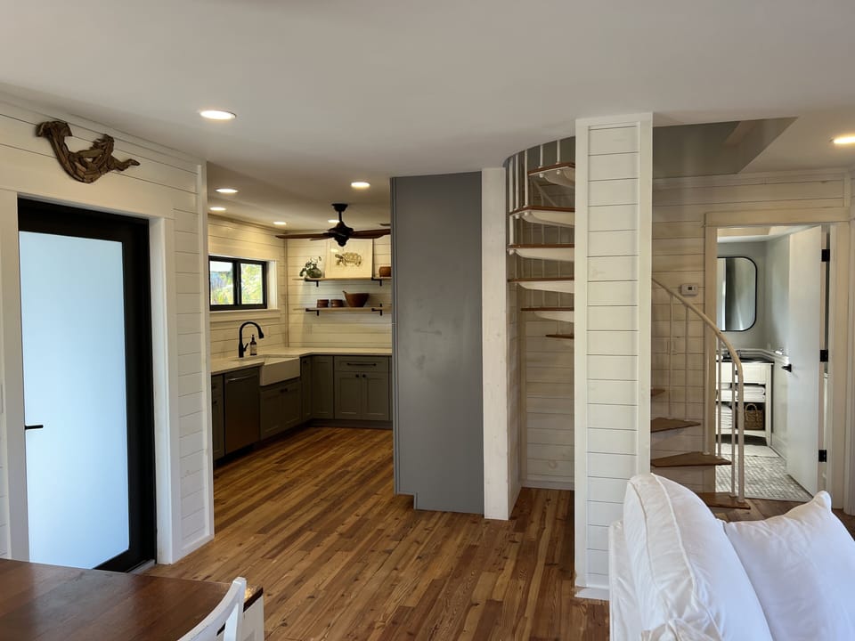 View from living area into kitchen.