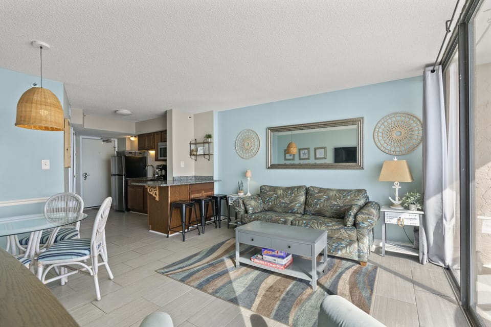 This comfy living room offers space for everyone to gather!