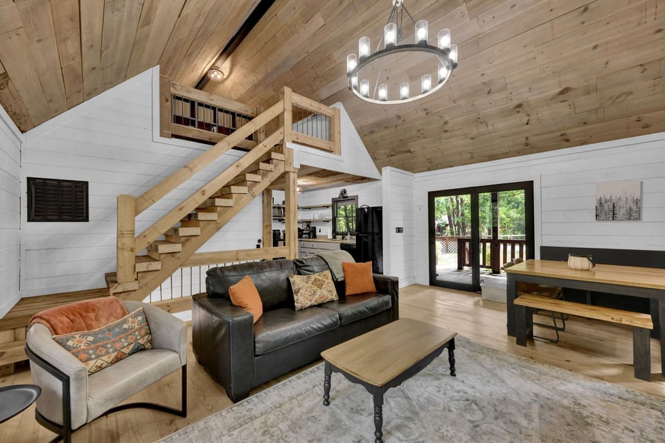 View of the loft and kitchen. Open floor plan.