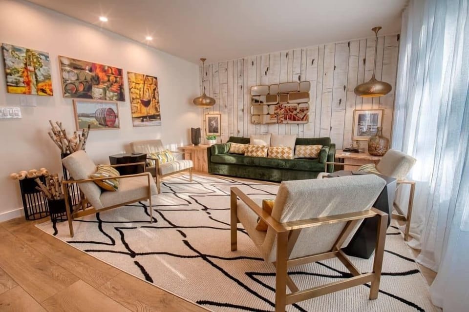 Our lounge has ample comfortable seating for at least 7.  Afternoon, early evening lighting is dreamy!