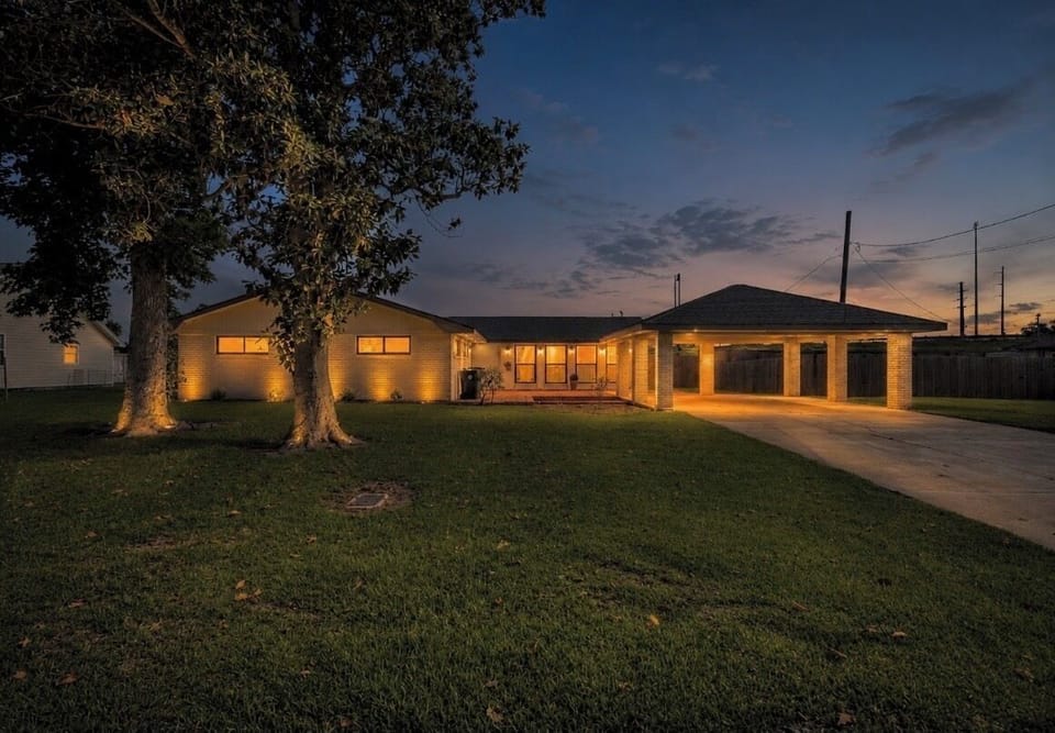 Exterior front at night