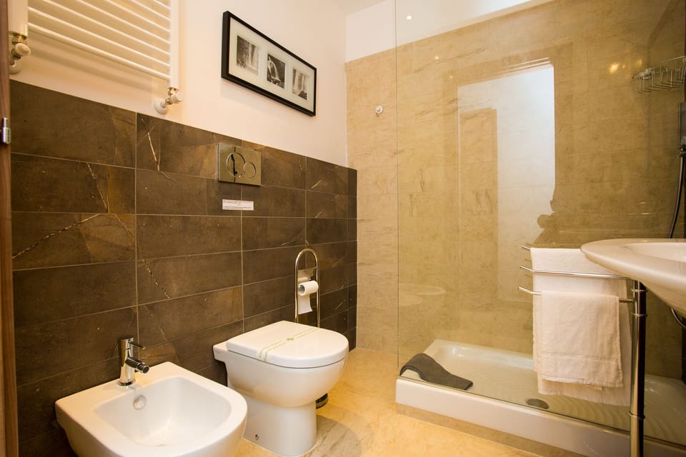 Shower, free toiletries, hair dryer, bidet