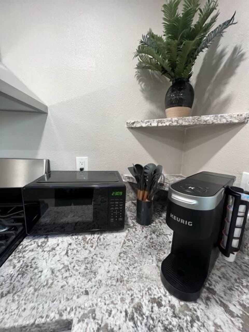 Microwave, Keurig, Toaster, Utensils 