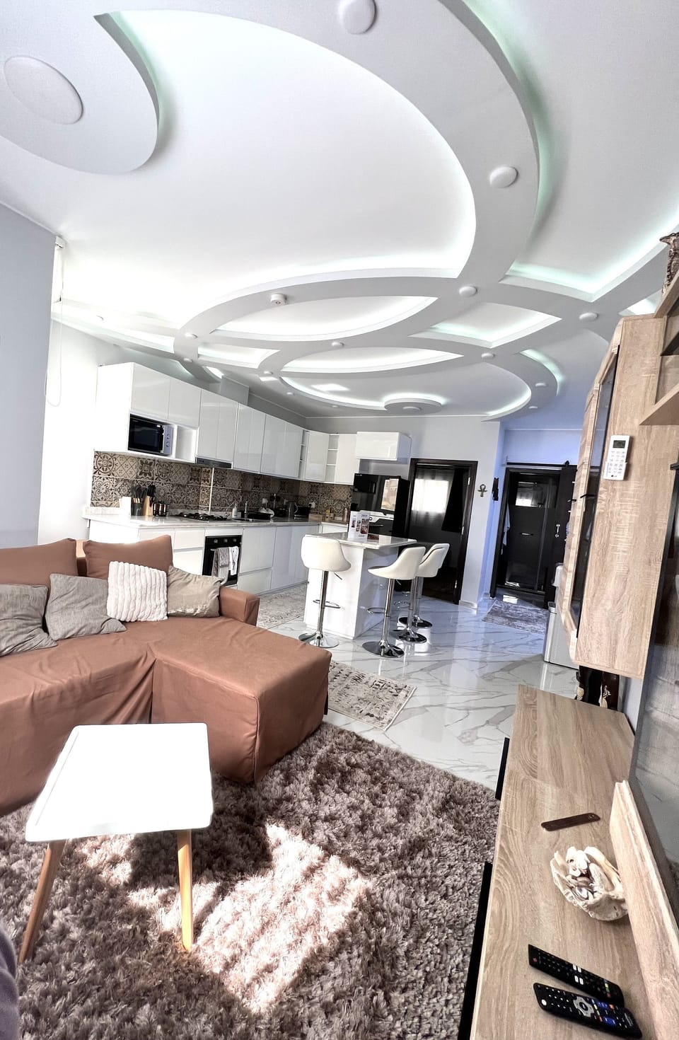 Modern European-style kitchen and living room with Air Conditioner
