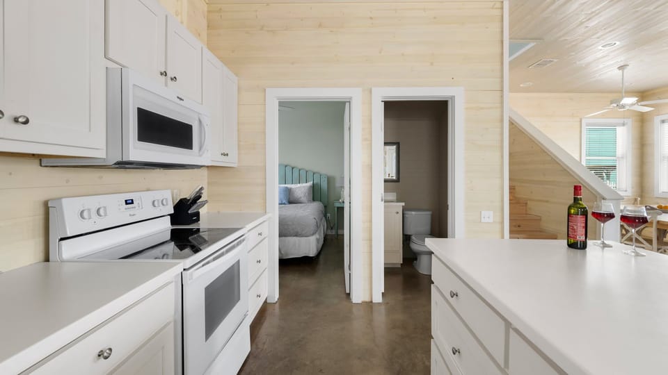 Kitchen View with Bedroom & Bathroom Access