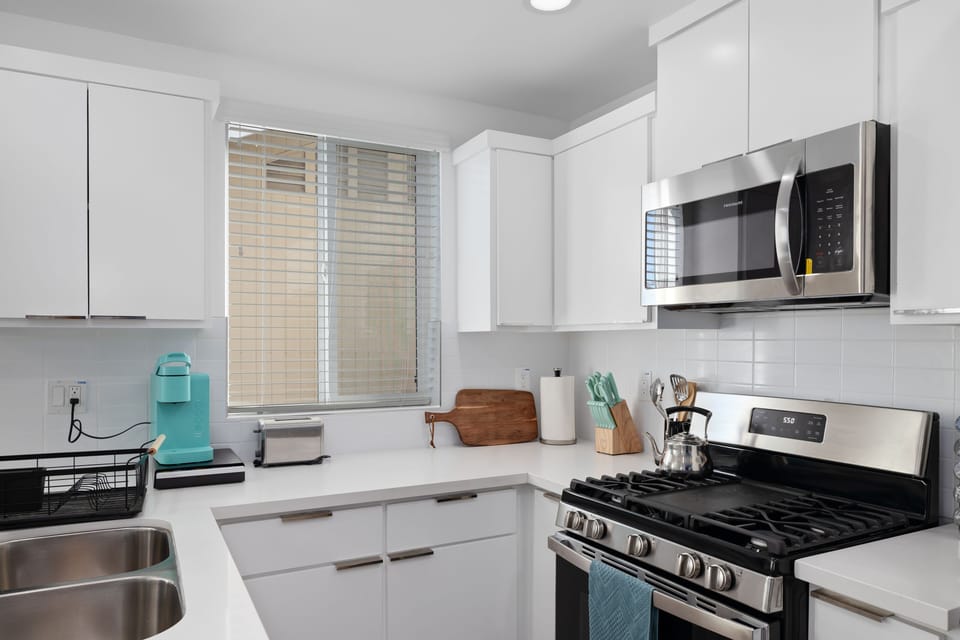 Coffee maker, toaster, stove, microwave