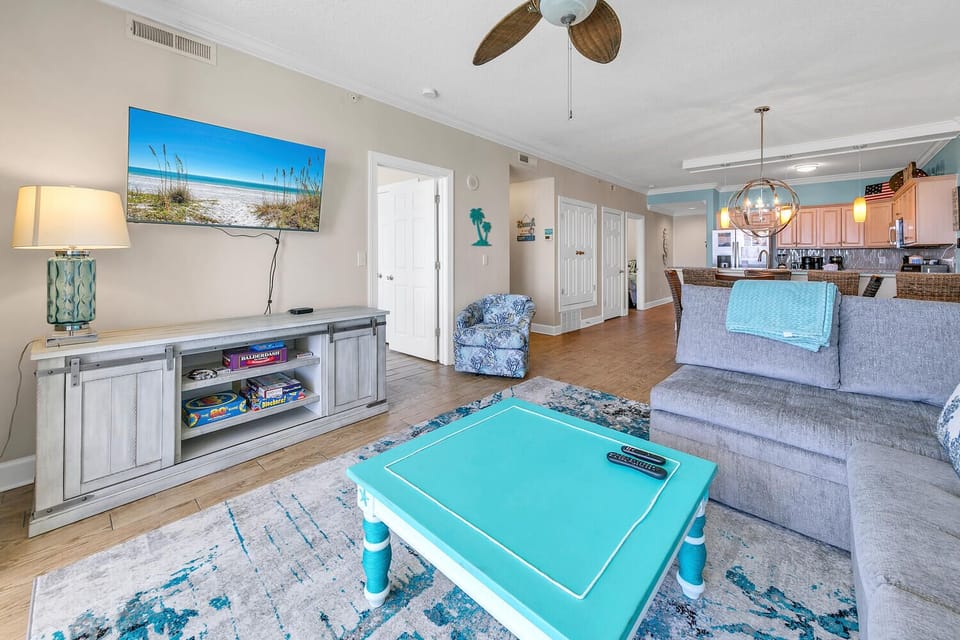 Enjoy a movie on the flat screen TV