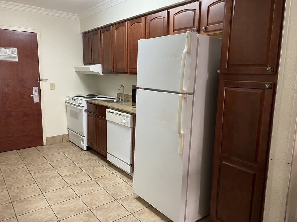 Deluxe Studio, 2 Queen Beds, Kitchenette | Private kitchen | Full-size fridge, microwave, oven, stovetop