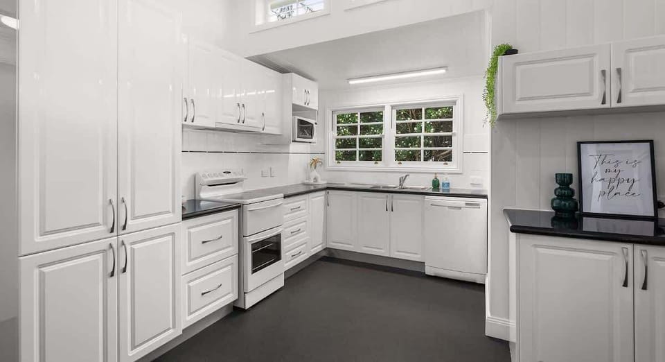 Full kitchen with coffee machine (BYO beans as we have a grinder), oven and oven trays, microwave and dish washer.