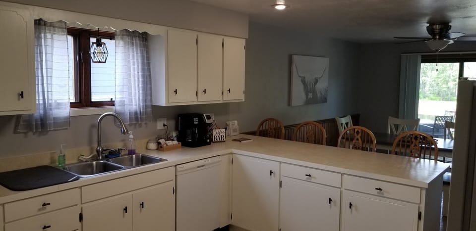 Spacious kitchen with island seating for four