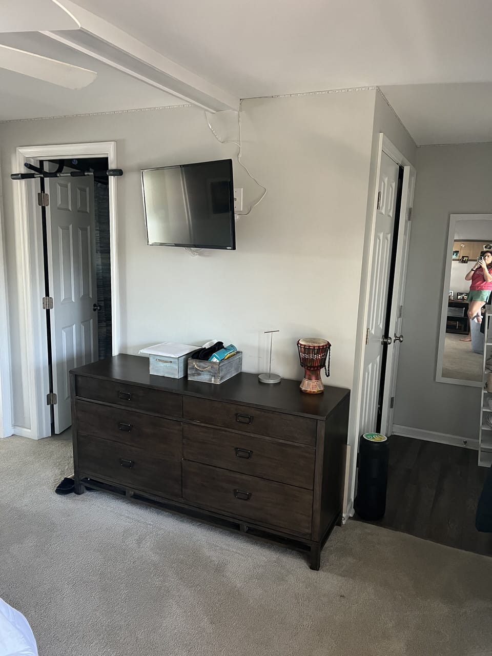 Queen bedroom.  Door leads to screened in porch