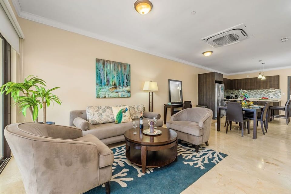 Relax in this cozy sofa set in the living room.