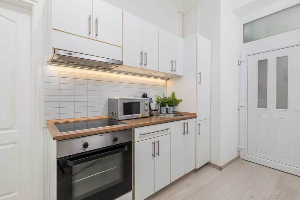 Classic Apartment | Private kitchen | Fridge, microwave, oven, stovetop