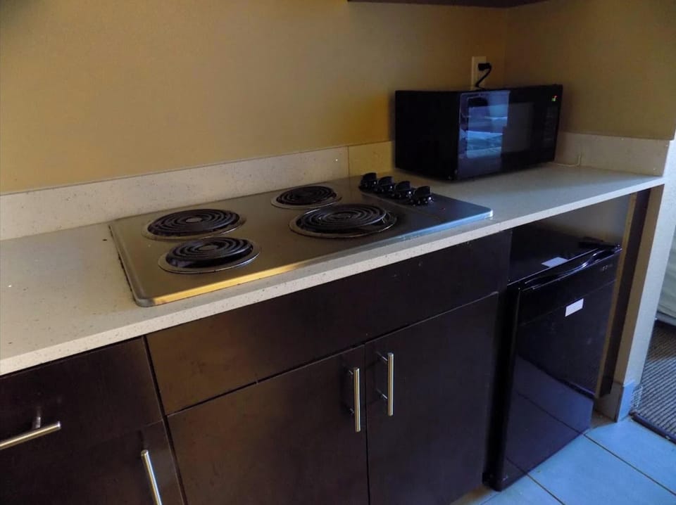 Fridge, microwave, coffee/tea maker