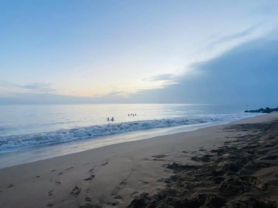 On the beach, white sand