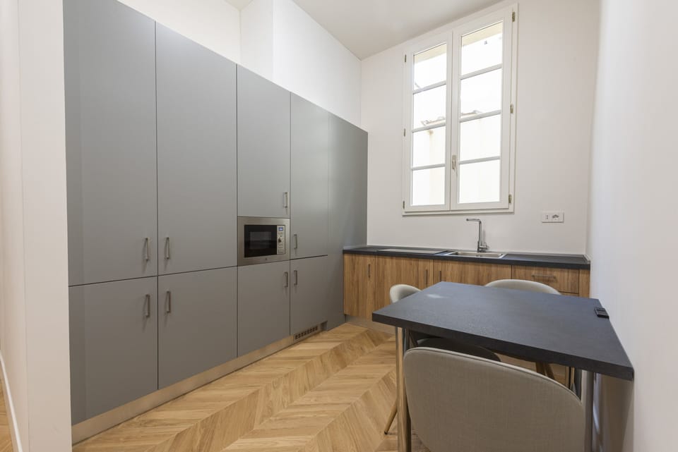 Deluxe Apartment | Private kitchen | Fridge, oven, stovetop, cookware/dishes/utensils