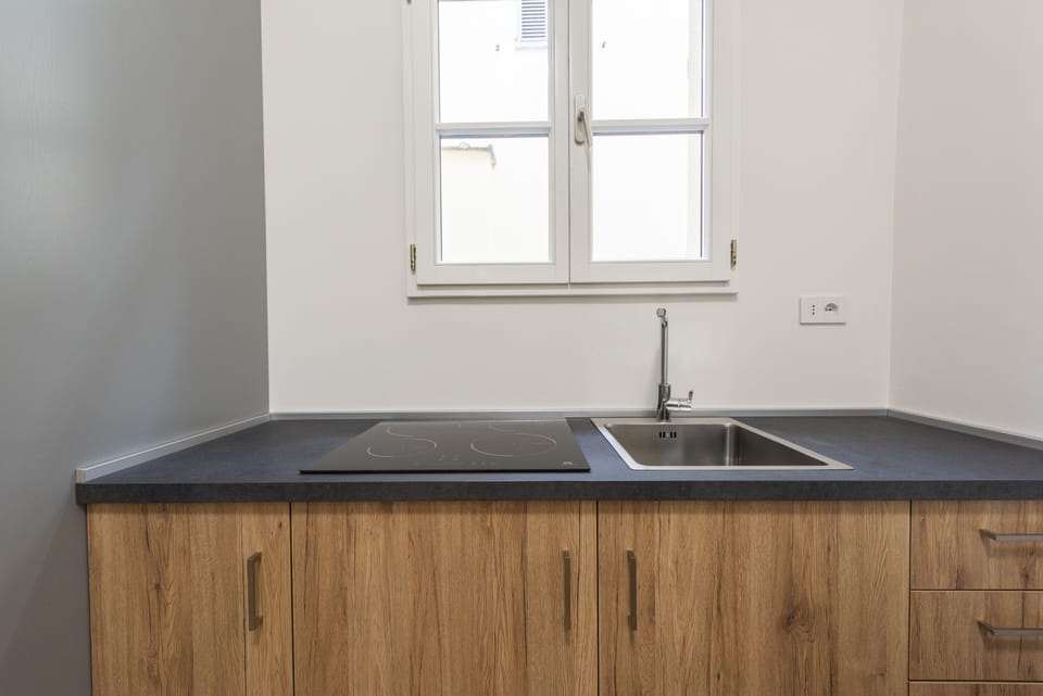 Deluxe Apartment | Private kitchen | Fridge, oven, stovetop, cookware/dishes/utensils