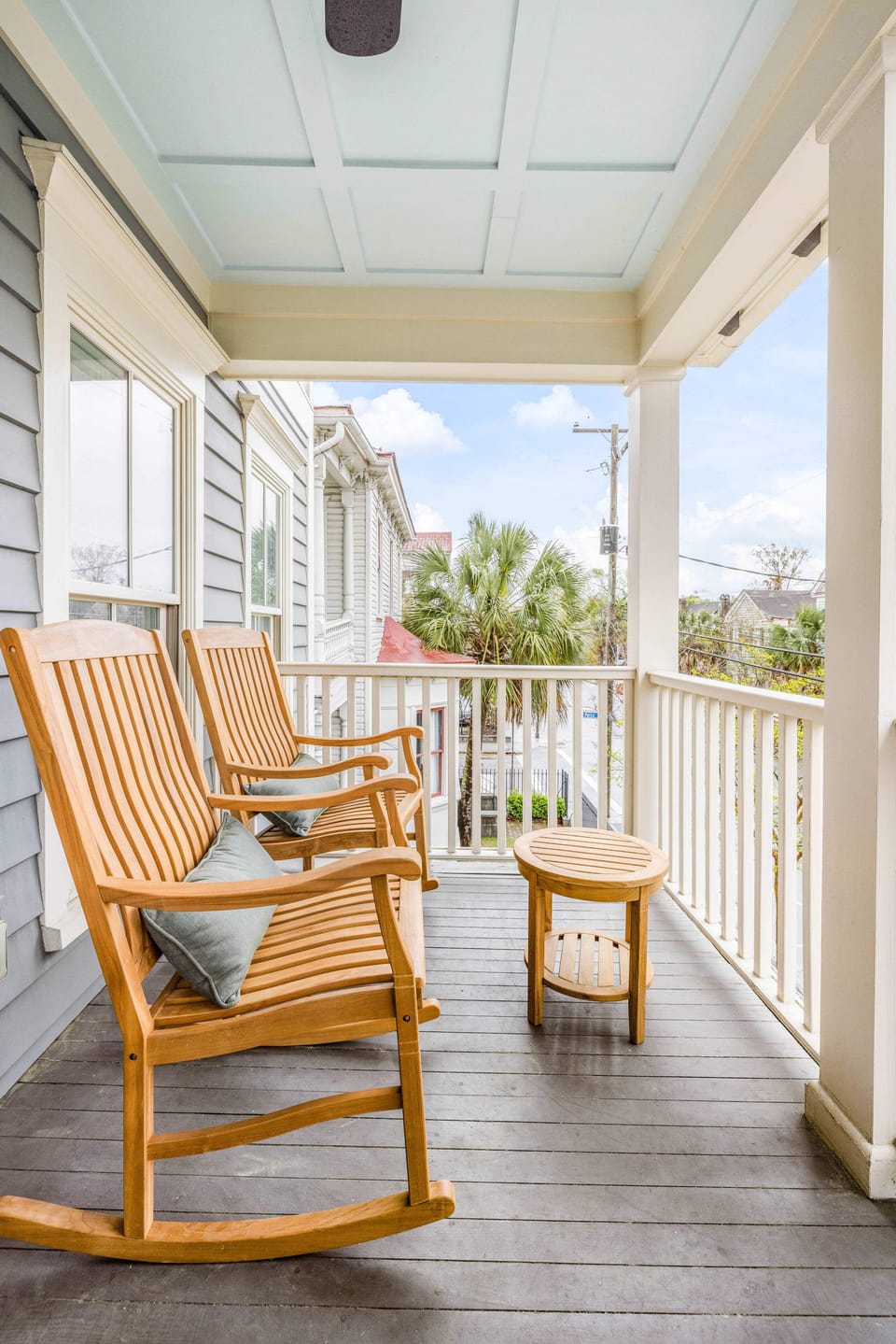 Teak Rockers on Private Balcony overlooking Historic Spring Street