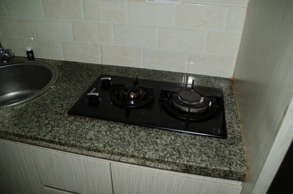 Deluxe Apartment | Private kitchen | Full-size fridge, stovetop, rice cooker