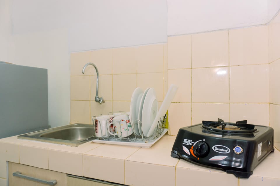 Deluxe Apartment | Private kitchen | Full-size fridge, stovetop, rice cooker, cookware/dishes/utensils