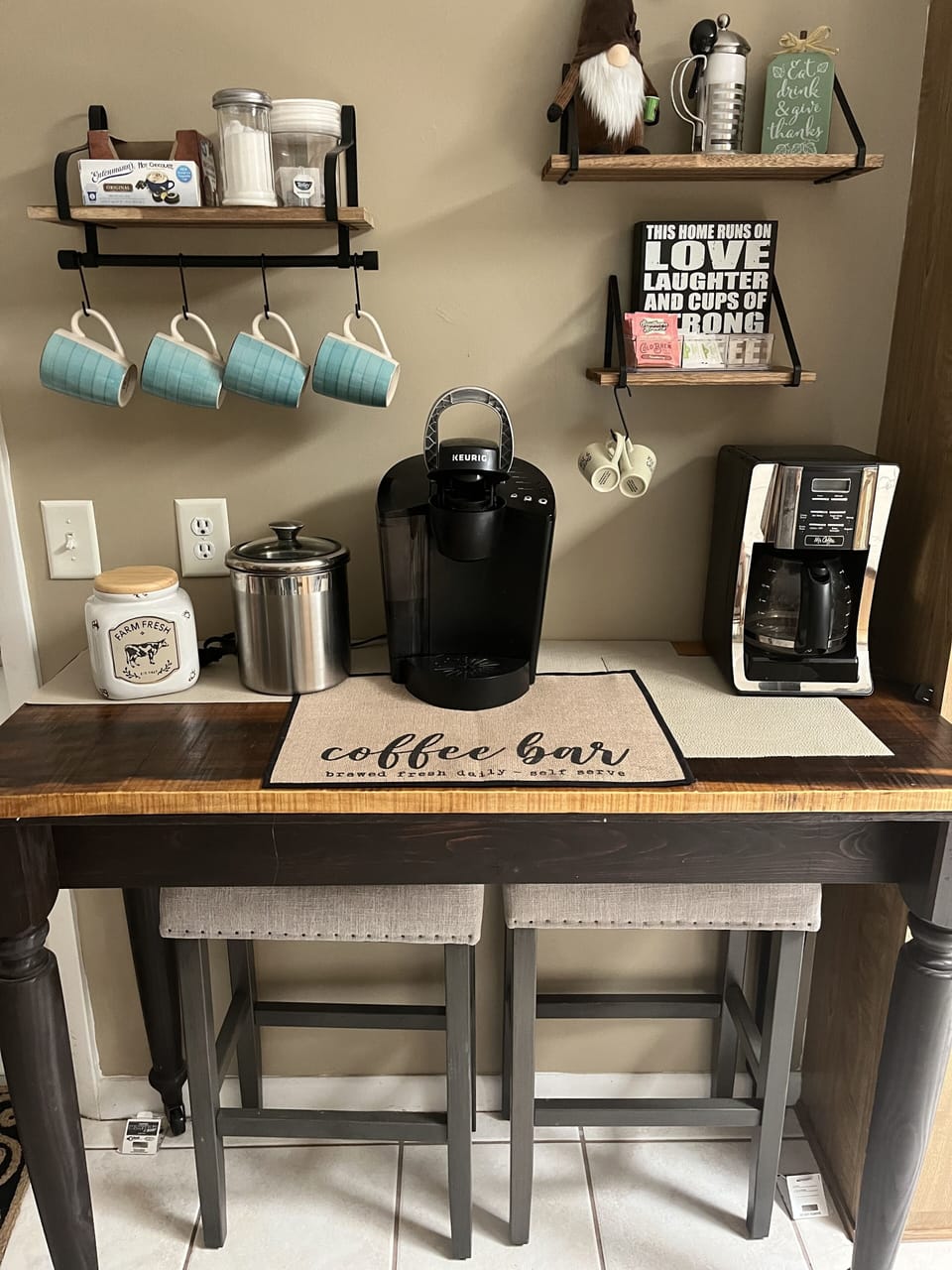Coffee Bar- Keurig and 12 cup coffee maker 