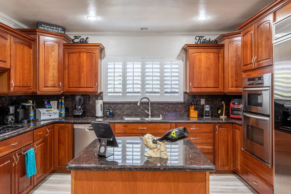 The kitchen is stocked with everything you'll need.