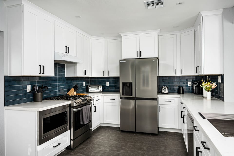 Closer look at the kitchen.