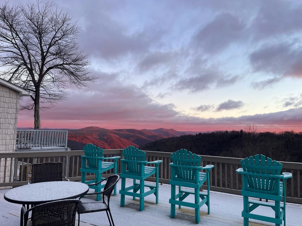 Back deck sunrise and snow
