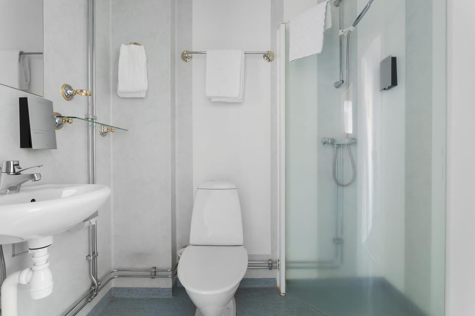 Shower, free toiletries, towels