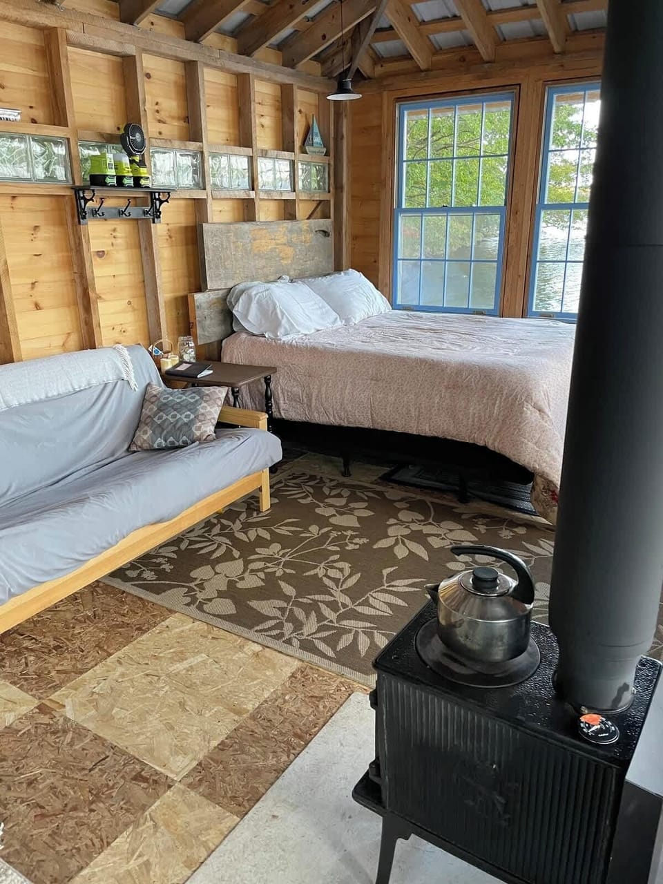 Off-grid floating comfort.  The lake is part of the room.