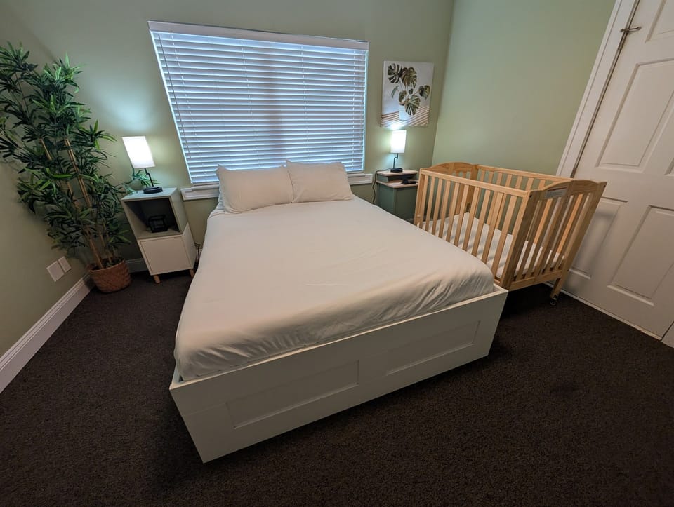 The master has a foldable crib located in the closet