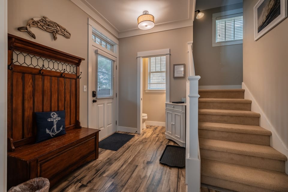 The half bath is easily accessible for guests