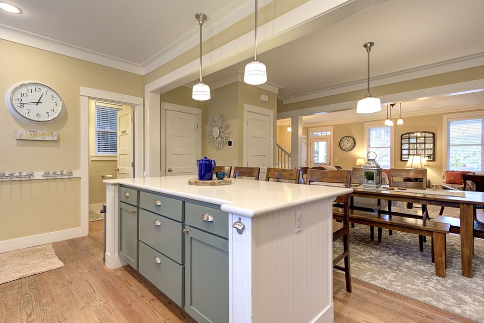 The kitchen island is perfect for meal prep and great conversation